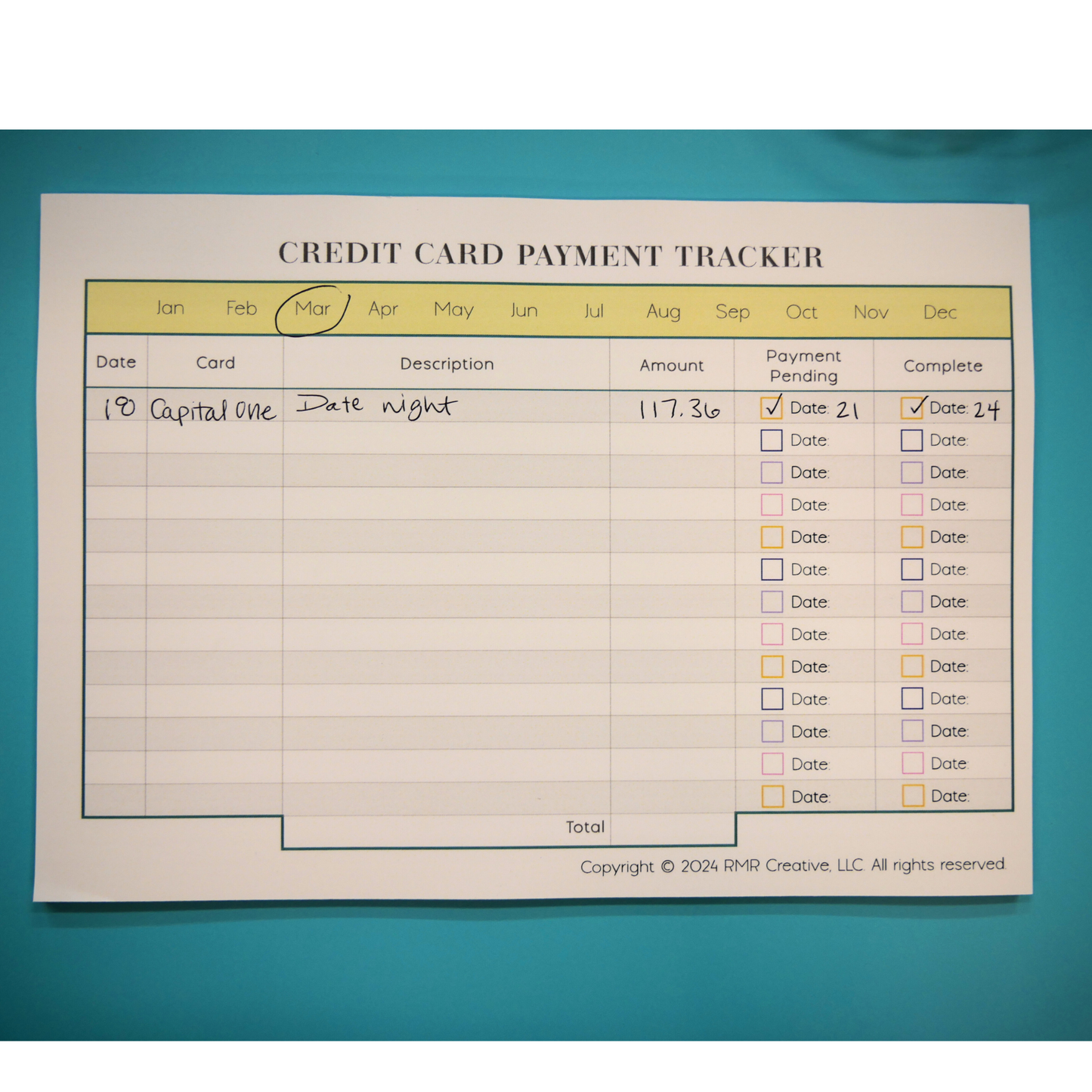 Credit Card Tracker Notepad - Vibrant