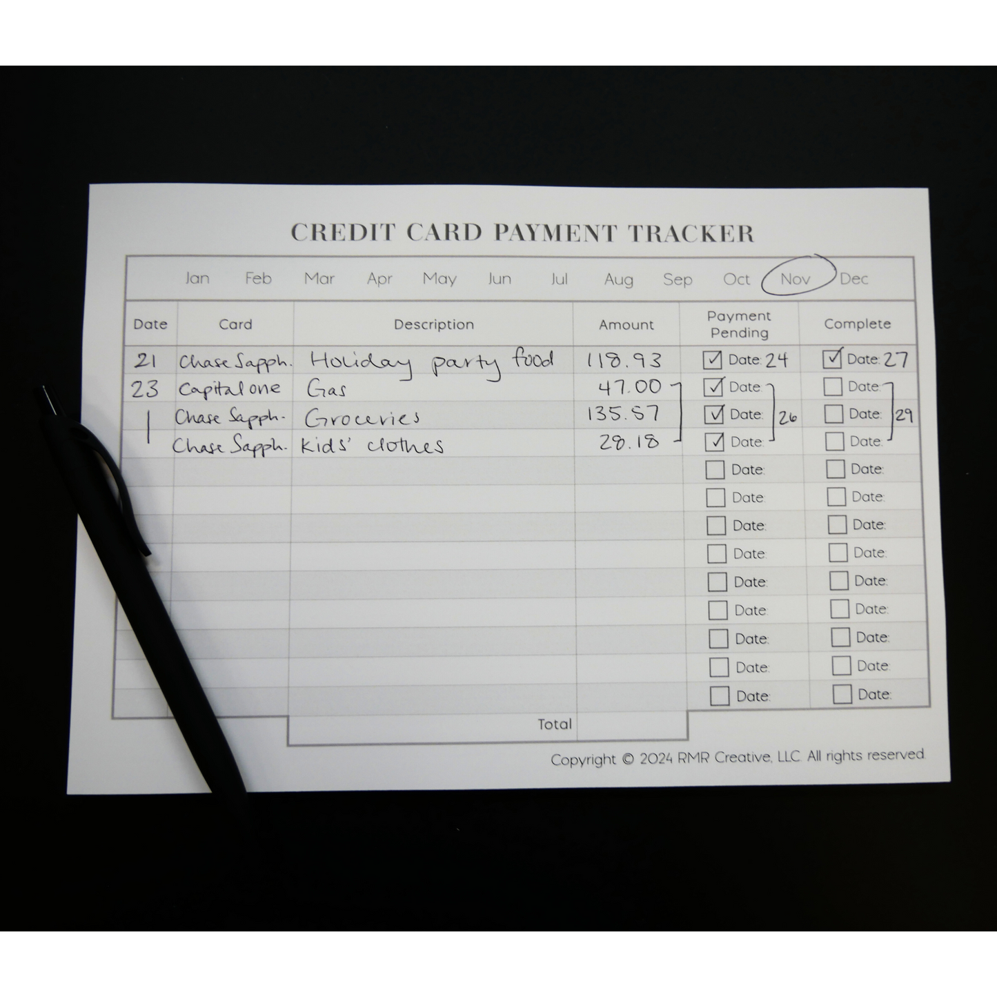 Credit Card Tracker Notepad - Minimalistic